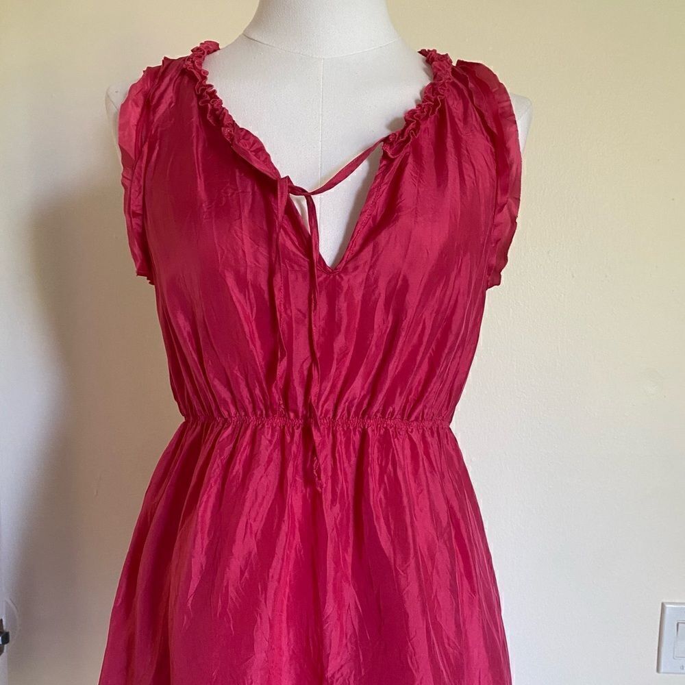 Calypso St Barth Silk Raspberry Pink Sleeveless Mini Dress Crinkle Ribbon Size S - Picture 3 of 13